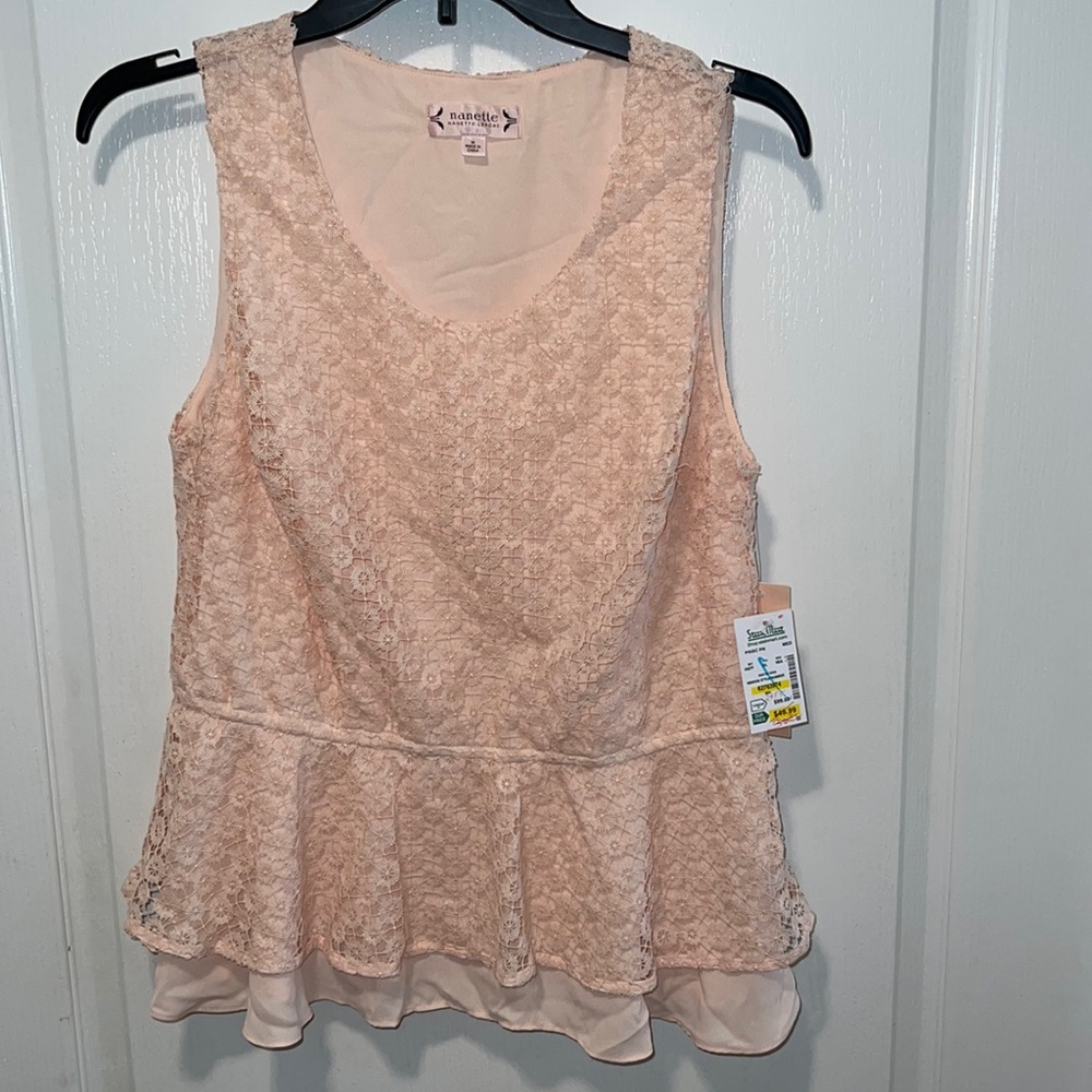 NWT Nanette Lepore Blush Pink Lace Peplum Tank Top Size M